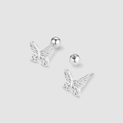 China 925 Sterling Silver Luxury Trendy Silver Butterfly Stud Niche Stud Earring Design Sense Female Temperament Light Earrings for sale