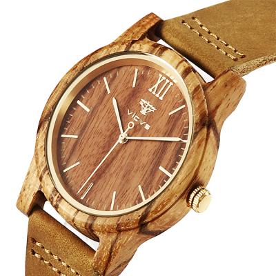 China Small MOQ Logo Leather Wood Grain Wrist Chronograph Simple Custom Made Logo Women Wood Watch Watch for sale