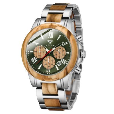 China Custom Fashion Steel Wooden Watch Men's Wooden Gift Wrapping Day/Date Wooden Watch Handmade Quartz Watch for sale