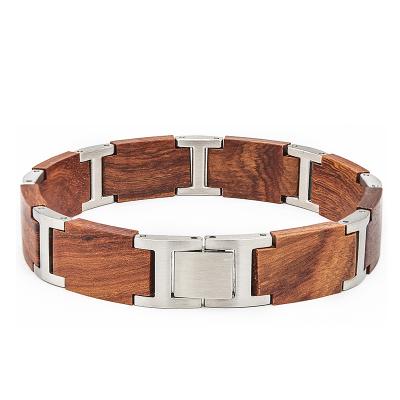 China Stainless Steel Bangle CLASSIC Wooden Mixed Link Your Logo Custom Luxury Wooden Men's Bangle Jewelry for sale