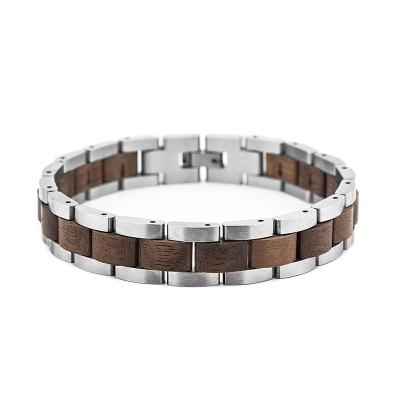 China Wholesale New Design CLASSIC Men's Jewelry Stainless Steel Bangles Bracelets Casual Style Wooden Bracelet for sale