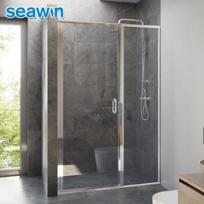 China SeaWin Europe Small Swing Doors Shower Enclosure Flat Sheet Tempered Glass Pivot Square Easy Clean Glass Shower Chrome for sale