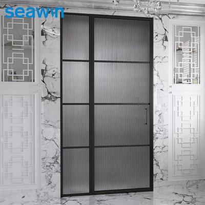 China SeaWin Bathroom Modern Black Glass Shower Screen Tempered 10mm Pivot Shower Door For Bedroom for sale