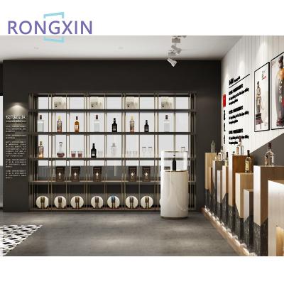 China Whiskey Single Rack Wooden Wall Mounted Retail Store Wine Display Stands for sale