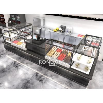 China Custom Silver Sweet Stainless Steel Display Furniture Glass Showcase Counter For Chocolate Shop Candy Store 01 for sale