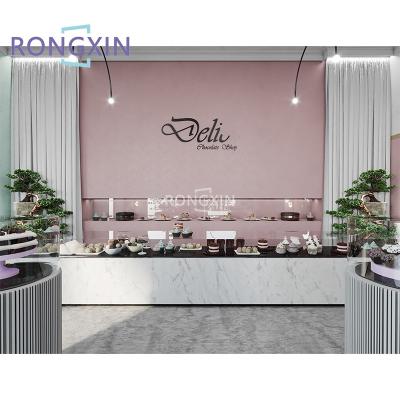 China Simple sweet high-end chocolate shop cake dessert shop interior design bake counter and food display decoration for mall kiosk for sale