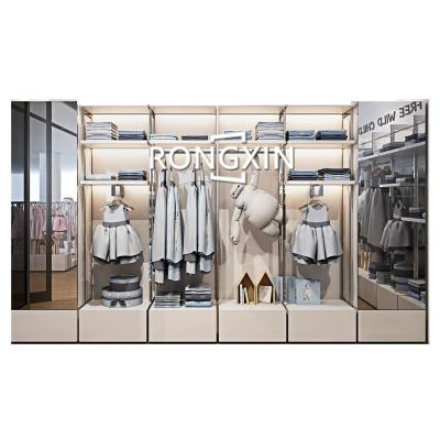 China Simple Lighting Wooden Baby Stores Clothes Show Kits Children's Clothing Store Interior Showcae Shelf With Mirrors Boutique Fitting Furniture for sale