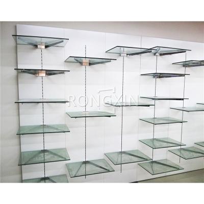 China Custom Free Design Shelf Simple Adjustable Glass Wall Mounted Furniture Wholesale White Wooden Shoe Shop Display Stand For Baby Use for sale