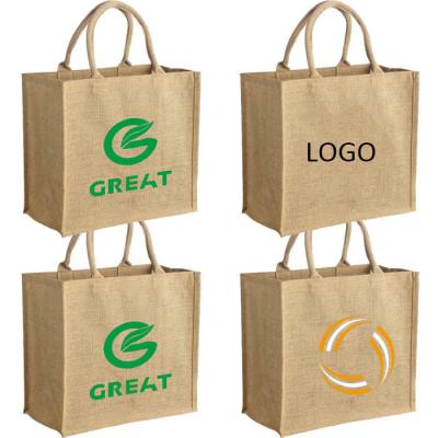 China Eco-Friendly Laminated Hessian Handled Reusable Burlap Beach Sack Canvas Shopping Tote Bags With Custom Logo for sale