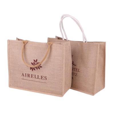 China Wholesale Fashion Custom Gift Hessian Printed Eco Printed Jute Handled Promotional Tote Bag for sale