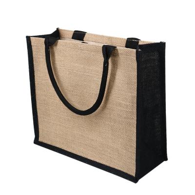 China Custom Logo Handled Printed Reusable Shopping Burlap Sack Eco Jute Tote Bag for sale