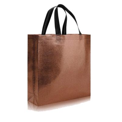 China Reusable Shiny Laminated Nonwoven Reusable Grocery Tote Handle Gift Bag Promotional Shopping Bag for sale