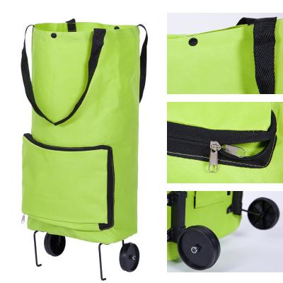 China Folding Shopping Bag Portable Folding Market Store Eco-friendly Bag Custom Logo Big Handle With Wheels for sale