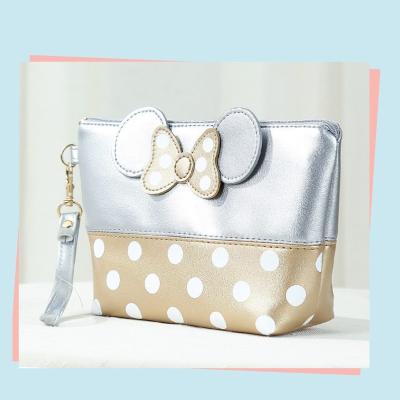 China Multifunctional Zippered Travel Makeup Purse Minnie Mouse Polka Ears Bow Dots Cosmetic Bag Handbag Lightweight Detachable Strap for sale