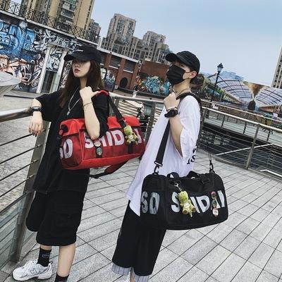 China Custom Organizer Fashion Luggage Bag Travel Tote Gym Waterproof Nylon Black Shoulder Weekend Sneaker Duffle Bag for sale