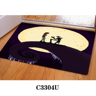 China Jack Sally Pattern Polyester Bathroom Door Caisi Door Mat Floor Carpet For Living Room Home Decor Washable Anti-Slip Mat for sale