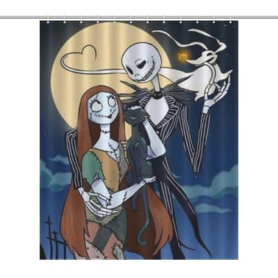 China Viable Bath Curtains Nightmare Before Christmas Moonlight Madness Theme Fabric Happy Halloween Shower Curtain Sets With Hooks for sale