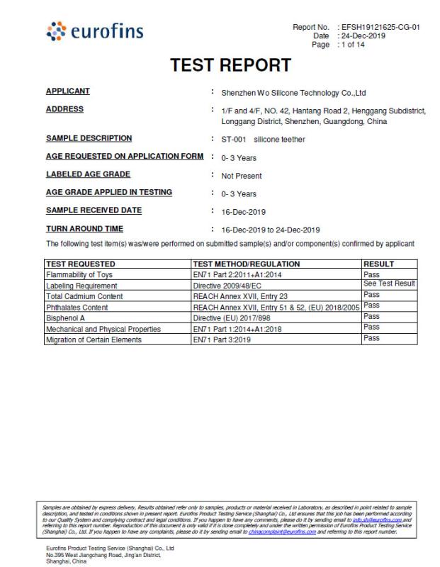 EN71 - Shenzhen Wo Silicone Technology Co., Ltd.