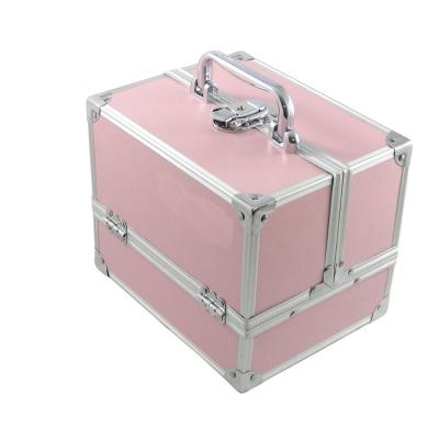 China Small Aluminum Makeup Case Storage Box Pink Cosmetic Beauty Make Up Nail Art Organizer JN-M188 for sale