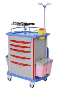 China IV Pole Emergency Utility Drugs Medical Instrument Trolley With 5 Drawers On Both Sides Hospital Medical Trolley for sale