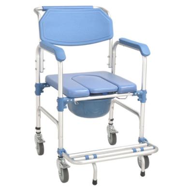 Chine Chaise à quatre roues d'aluminium bleue de toilette du cadre pp d'alliage avec le frein à vendre