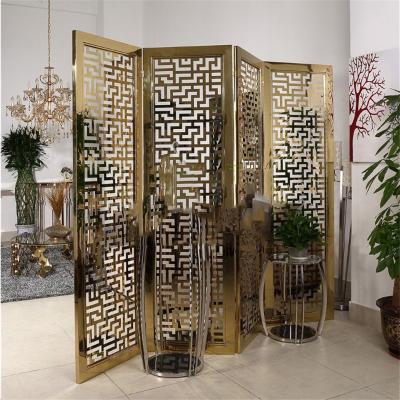 China Custom Europe Gold Polished Stainless Steel Decorative Partition Panels Metal Folding Room Divider Screen for sale