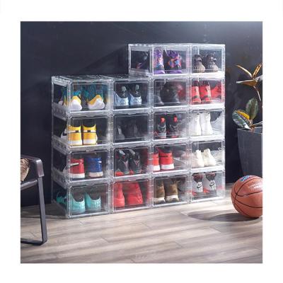 China Viable Japanese Acrylic Shoe Racks High Quality Shoe Box Storage Boxes Glass Cabinet For 35 50 100 Pairs for sale