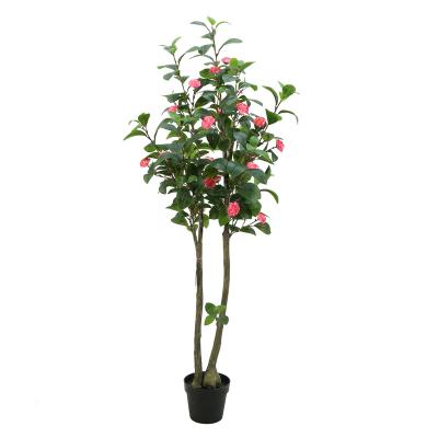 China High Quality Realistic Popular Artificial Plastic Rose Tree Plants Bonsai Decorative Camellia Tree Natural Touch for sale