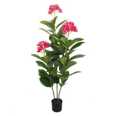 China Guangdong Suppliers Realistic High Simulation Fake Plants With Pot Red Plumeria Rubra Flower Tree For Indoor Outdoor Decoration for sale