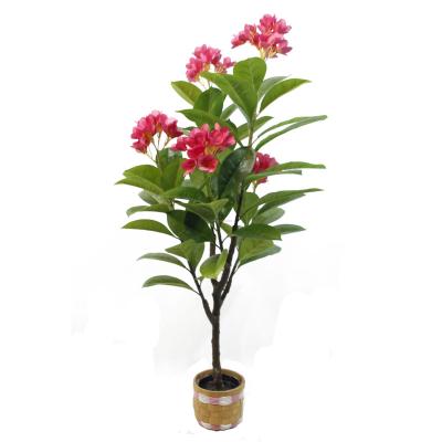 China Dongguan Realistic Plant High Simulation Artificial Plants With Pot Red Plumeria Rubra Flower Tree For Home And Garden Decor for sale