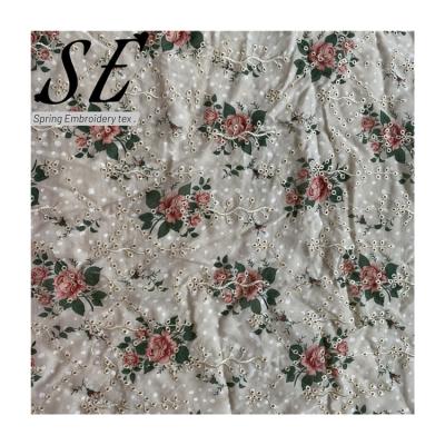 China 100% poly breathable luxury floral printed chiffon fabric eyelet embroidery fabric for woman dress 210253 for sale