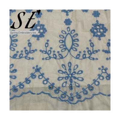 China Breathable 100% Cotton Dyed Fabric Luxury Floral Eyelet Embroidery Fabric For Woman Dress Baby Kids Clothes 210115 for sale