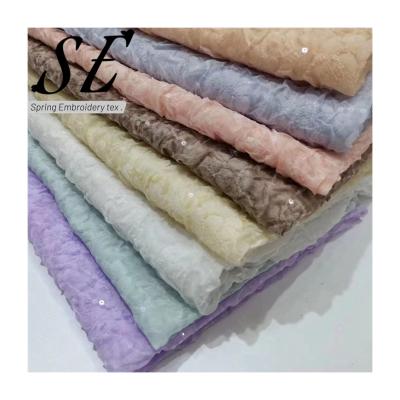 China Colorful 100% polyester crepe breathable crumple for shinny sequin embroidery fabric for woman dress 210262 for sale