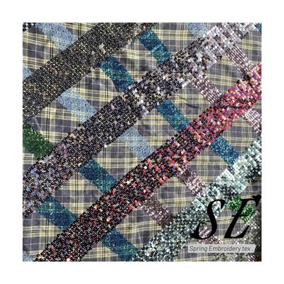 China Wholesale Breathable Colorful 5mm Sequin Costume Grid Fabric 3mm Sequin Embroidery Fabric For Costume Dress 210374 for sale