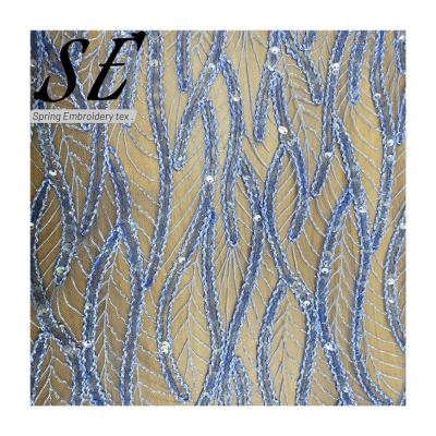 China Other Wholesale Blue Ending Embroidery Lace Up Sequin Embroidery Designs Tape Embroidery Cloth A001 for sale