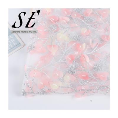 China Breathable Colorful Floral Luxury 3D Embroidery Fabric Laser Embroidery Sequin Fabric For Woman Dress A021 for sale