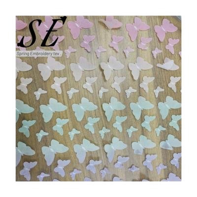 China Breathable Colorful Butterfly 3D Embroidery Fabric Luxury Laser Embroidery Fabric For Woman Dress A019 for sale