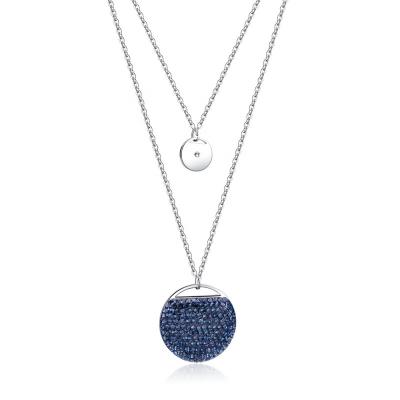 China Modern Fashion Pendant Chain Jewelry / Vintage Stainless Steel Necklace Fashion Blue Zircon Paved Disc Design Two Pendant Two Chains for sale