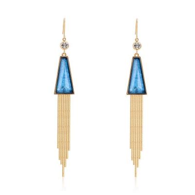 China Modern Synthetic Sapphire Golden Tassel Dangling Earrings Bling Rhinestone Trendy Fashion Jewelry/Fashion Newcomer Vintage Best Selling Jewelry for sale