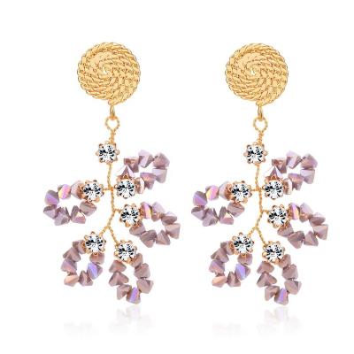 China Fashion/Vintage Fashion Vogue Jewelry Modern Rose Quartz Floral Design Dangling Earrings Copper Alloy Gold Plated Rhinestone Personalized Unique Jewelery Gift for sale