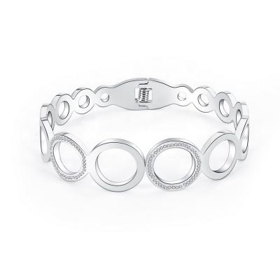 China Modern Fashion/Vintage Jewelry Circle Link Design Wrist Band Bracelet Stainless Steel Rigid Rhodium Plated Charm Jewel Gift for sale