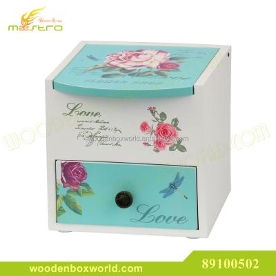 China MDF Kids Wooden Rose Flower Design For Girls Jewelry Box With Compartment Drawer for sale