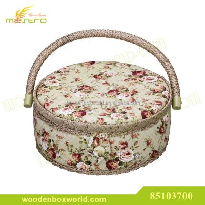 China Sustainable Vintage Fabric Round Sewing Basket For Sew Supplies And Notions for sale