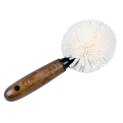 China Sustainable Cleaning Brush With Wooden Handle High Quality Round Dust Brush for sale