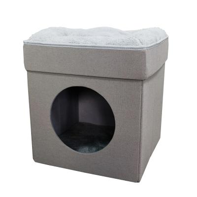 China Viable Folding Square Comfortable Cat Scratching Post Cave Dog Bed Pet Maker Cottage Dog Bed Cat Condo Bed 39*39*45cm for sale