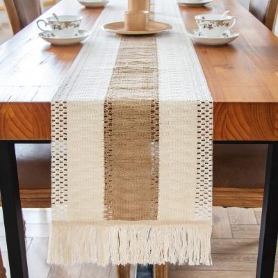 China Cotton Tassel Table Flag Holiday Wedding Banquet Strip Two Color Table Flag Bed Tail Cloth Splicing Decorative Towel Viable for sale