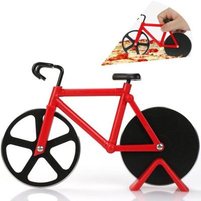 China Durable Bicycle Pizza Cutter Slicer Non-Stick Wheel with 2 Stainless Steel Non-Stick Cutting Blades for sale