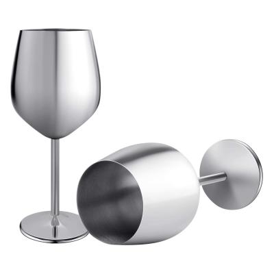 China Wholesale 500ml Stainless Steel Metal Vintage Red Wine Goblet Stemless Silver Wine Goblet Matt Brushed 304 Metal for sale