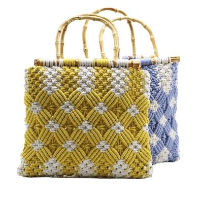 China Madame Ellyson Summer Beach Fashion Bamboo Handheld Cotton Crochet Women's Bag for sale