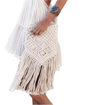 China PP Ellyson Beach Straw Bags Handmade Rope Woven Handbag Knitted Rattan Summer Beach Bag Tassel Bohe Bolsos Feminine Crochet Fringed for sale